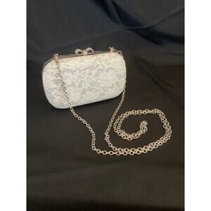 Claire’s White Lace Clutch Purse Silver Chain Formal Evening Bag